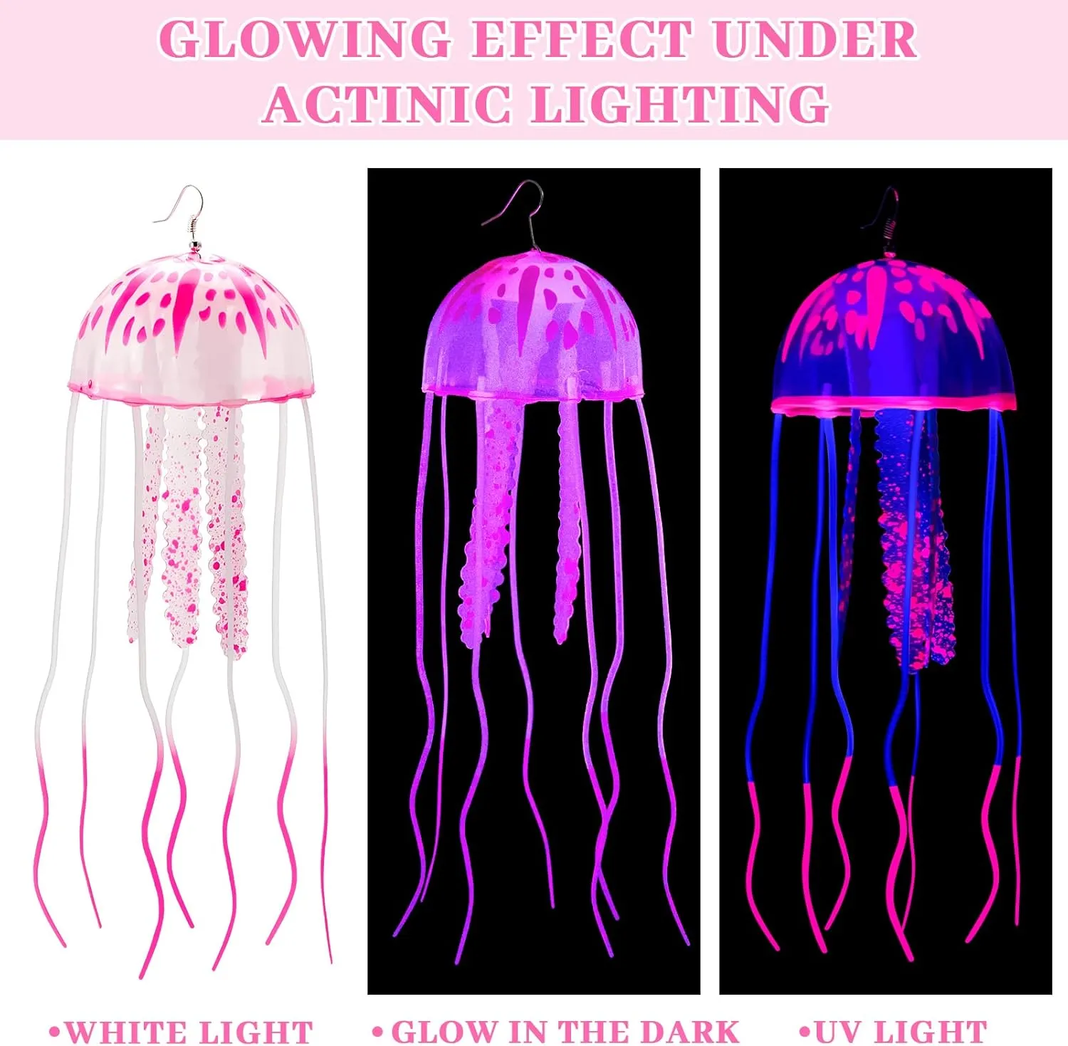 2 Pcs Glow Earrings Jellyfish for Summer Night Party Dangle Drop Weird Earrings Light up Glow in the Dark Christmas Party Decoration