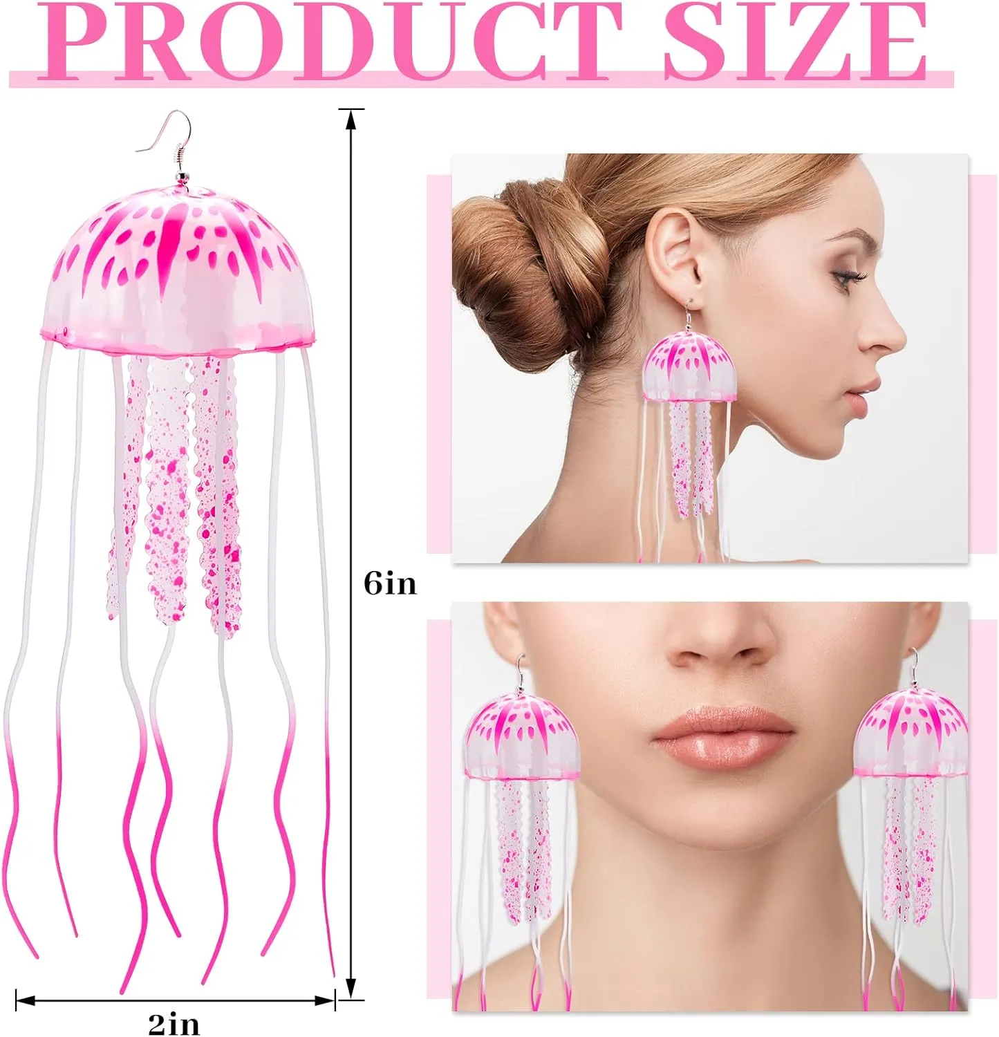 2 Pcs Glow Earrings Jellyfish for Summer Night Party Dangle Drop Weird Earrings Light up Glow in the Dark Christmas Party Decoration