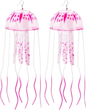 2 Pcs Glow Earrings Jellyfish for Summer Night Party Dangle Drop Weird Earrings Light up Glow in the Dark Christmas Party Decoration
