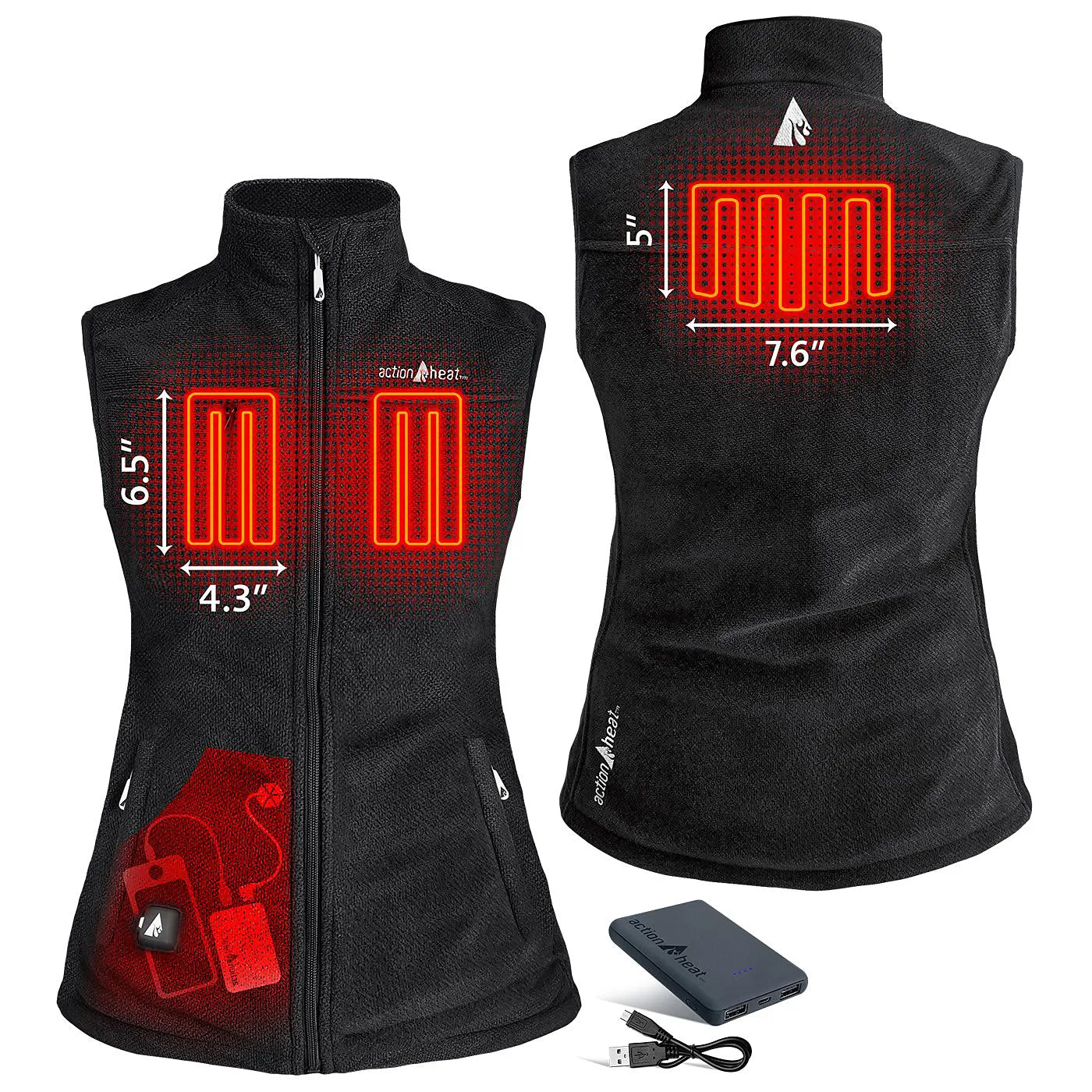 ActionHeat 5V Performance Fleece Battery-Heated Vest for Ladies - Black - XXL