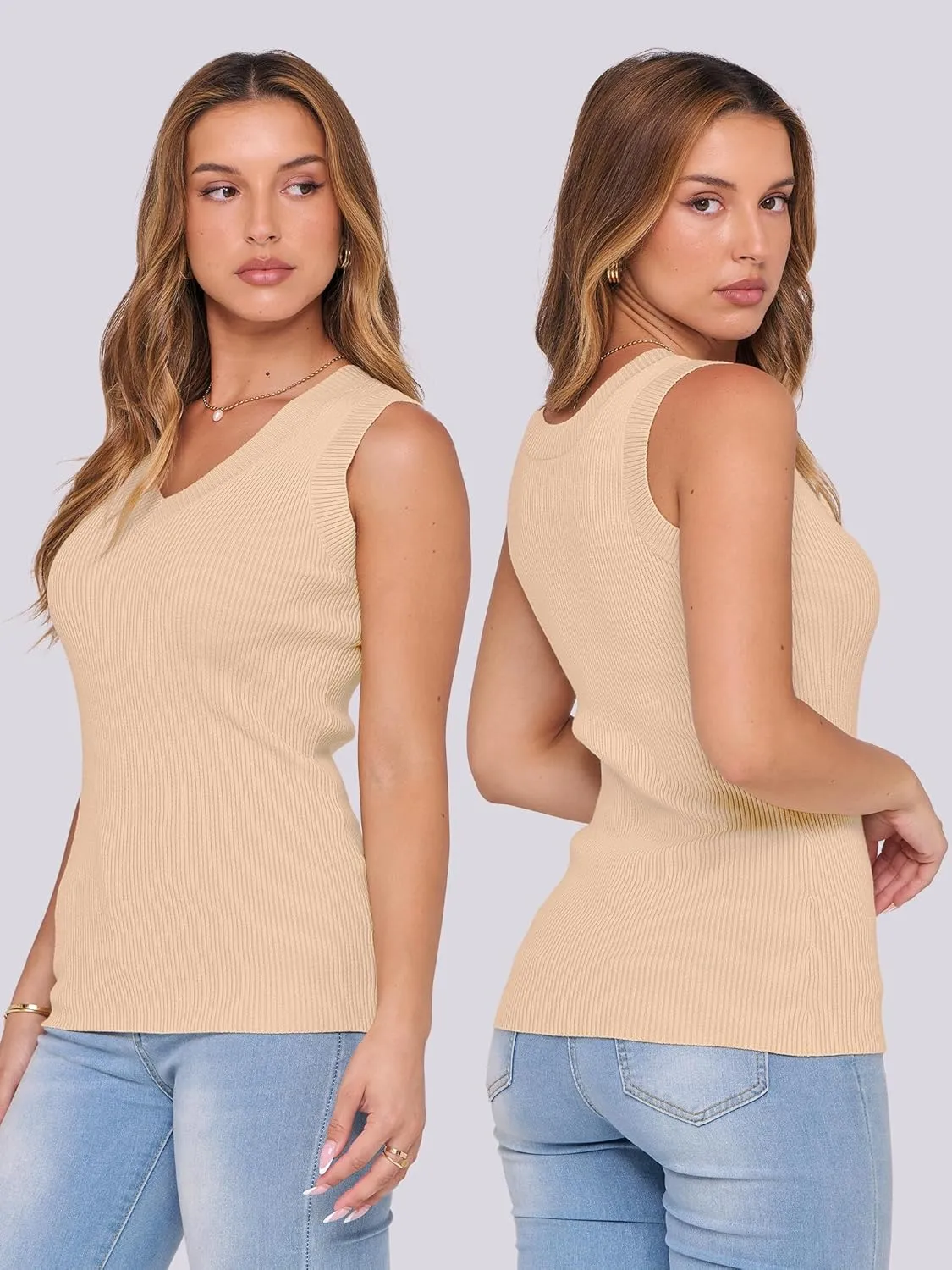 ANRABESS Women's Sleeveless Sweater Vest Summer V Neck Ribbed Knit Slim Fit Tank Tops 2025 Trendy Spring Outfits