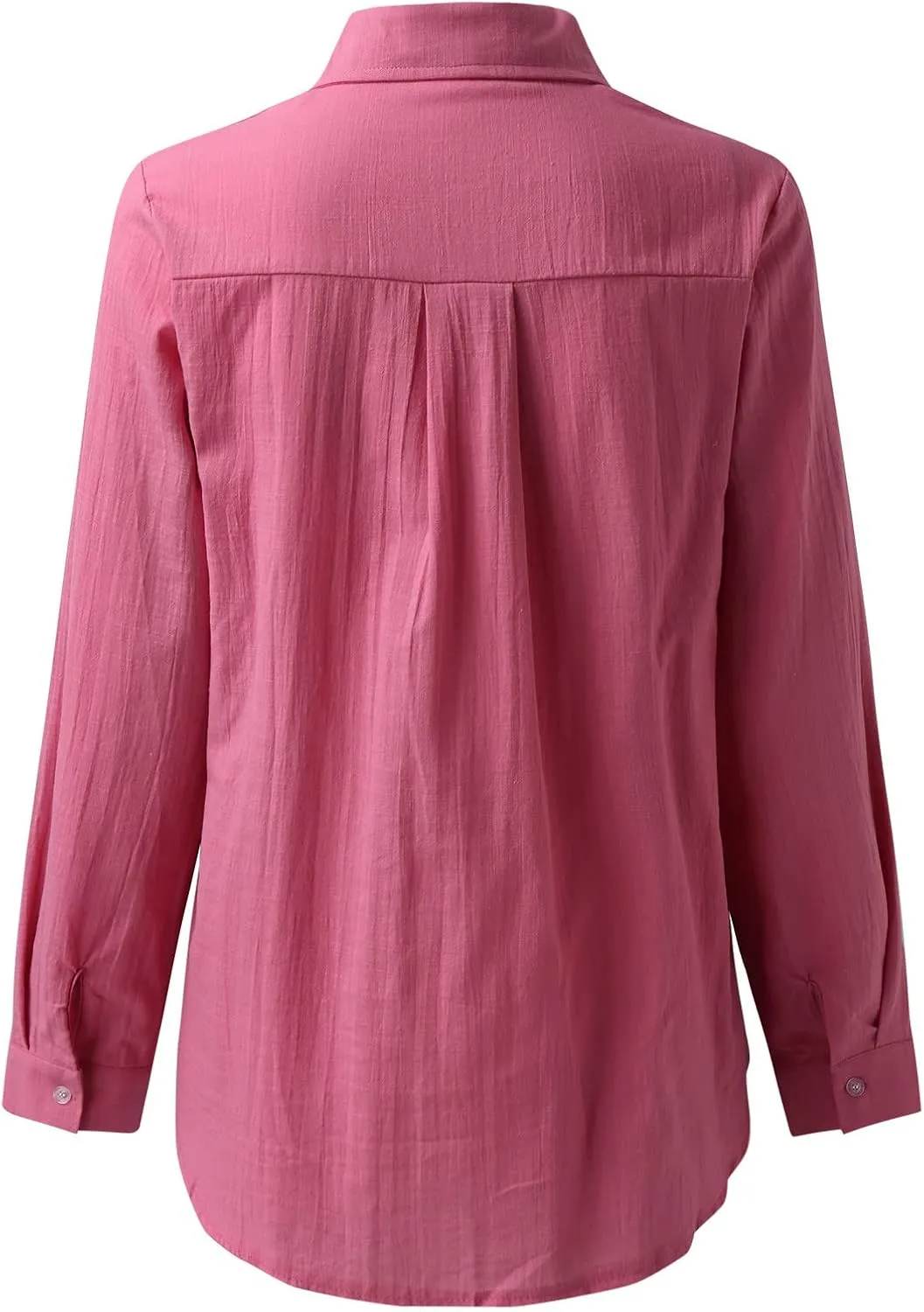 Casual Linen Button Down Shirts for Women Slim Fit Collared Long Sleeve Plain Tops Front Pocket Cotton Summer Blouses