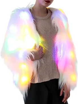 DreamsEden LED Fur Jacket Light Up Coat, Cool Fun Flashing Glow Costume for Rave Party