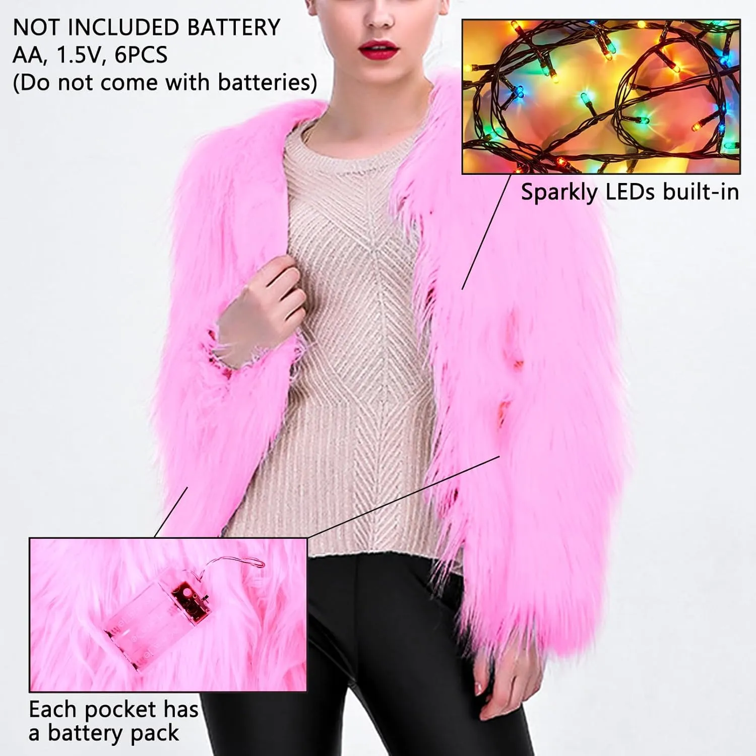 DreamsEden LED Fur Jacket Light Up Coat, Cool Fun Flashing Glow Costume for Rave Party