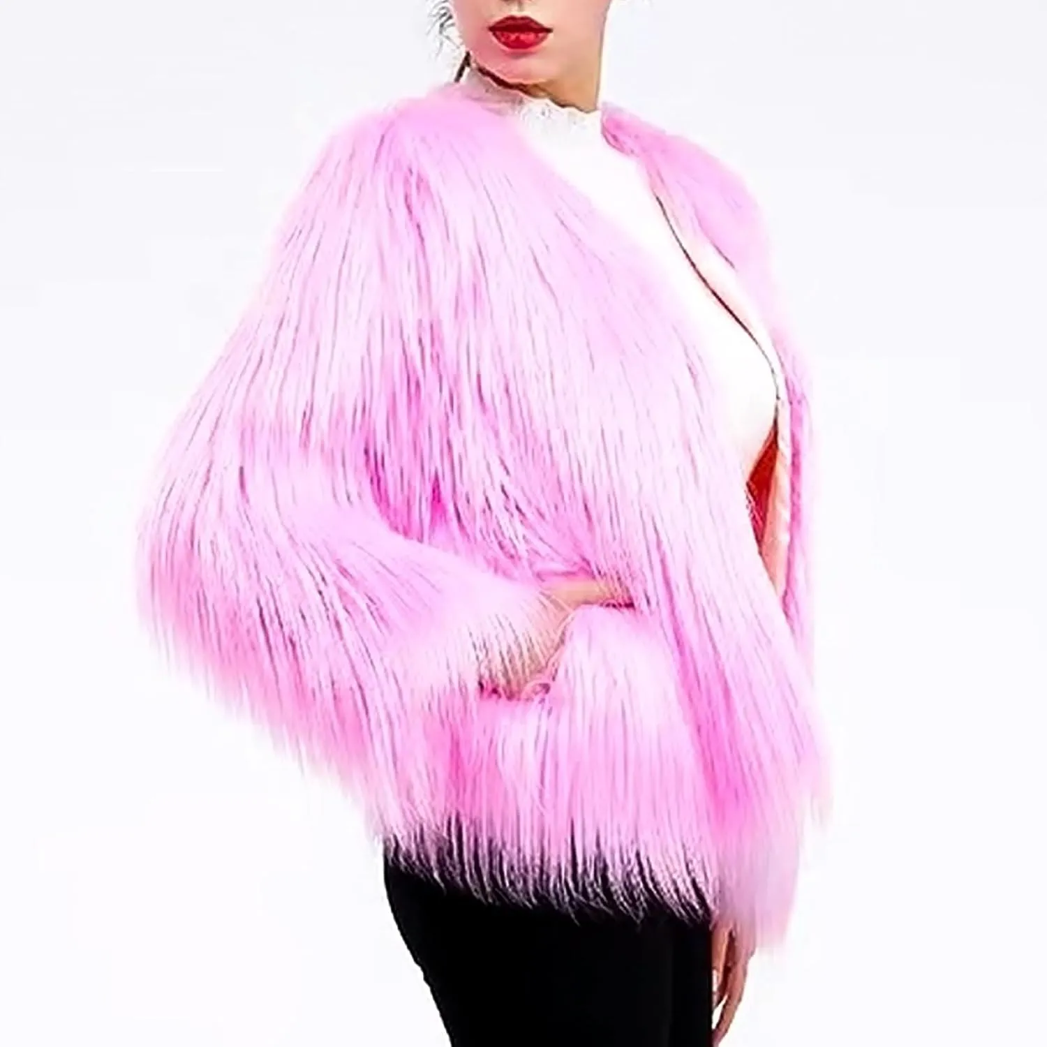 DreamsEden LED Fur Jacket Light Up Coat, Cool Fun Flashing Glow Costume for Rave Party