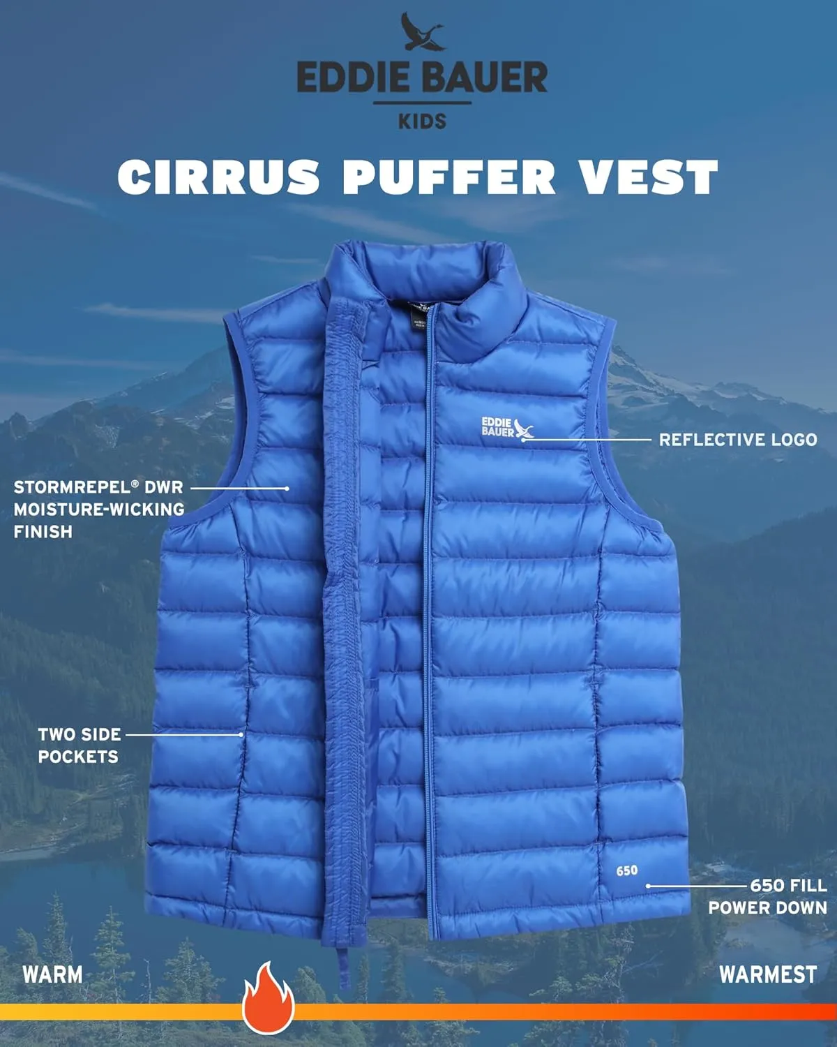 Eddie Bauer Kids' Down Vest - CirrusLite Weather Resistant Quilted Bubble Puffer Vest for Boys and Girls (5-20)