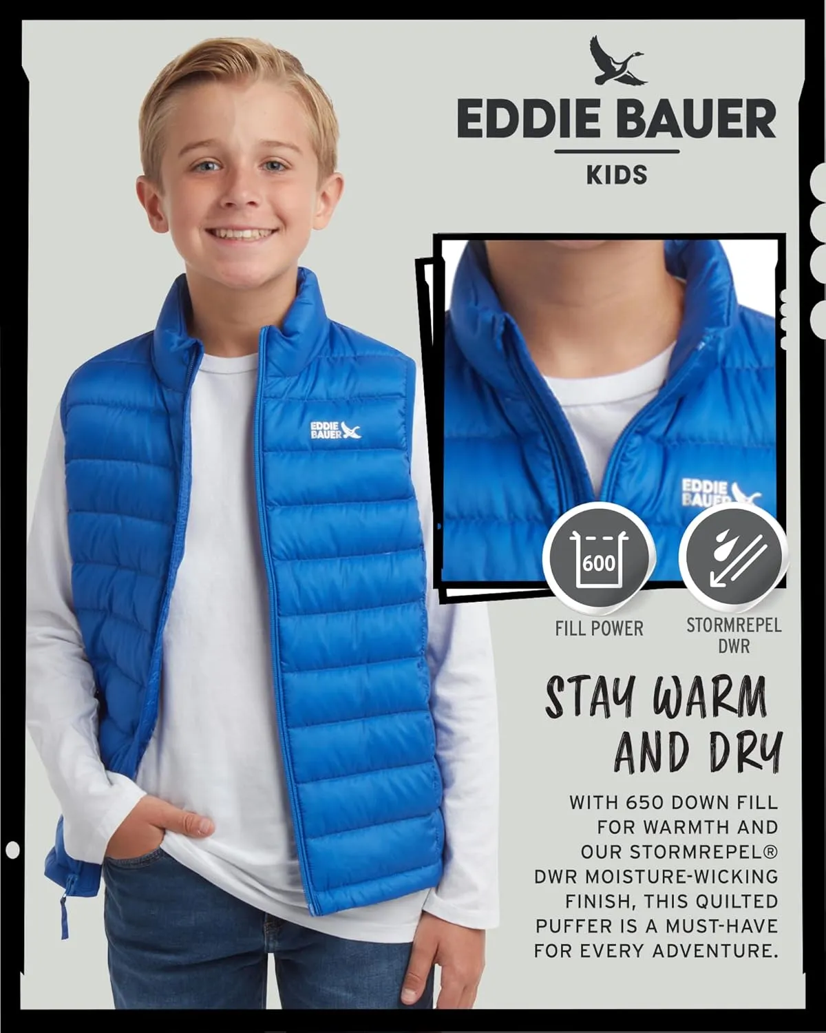 Eddie Bauer Kids' Down Vest - CirrusLite Weather Resistant Quilted Bubble Puffer Vest for Boys and Girls (5-20)
