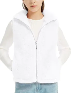 EXARUS Girls Fleece Vest Stand Collar Sleeveless Lightweight Soft Zipper with Pockets Outwear Winter Thermal 6-12Y