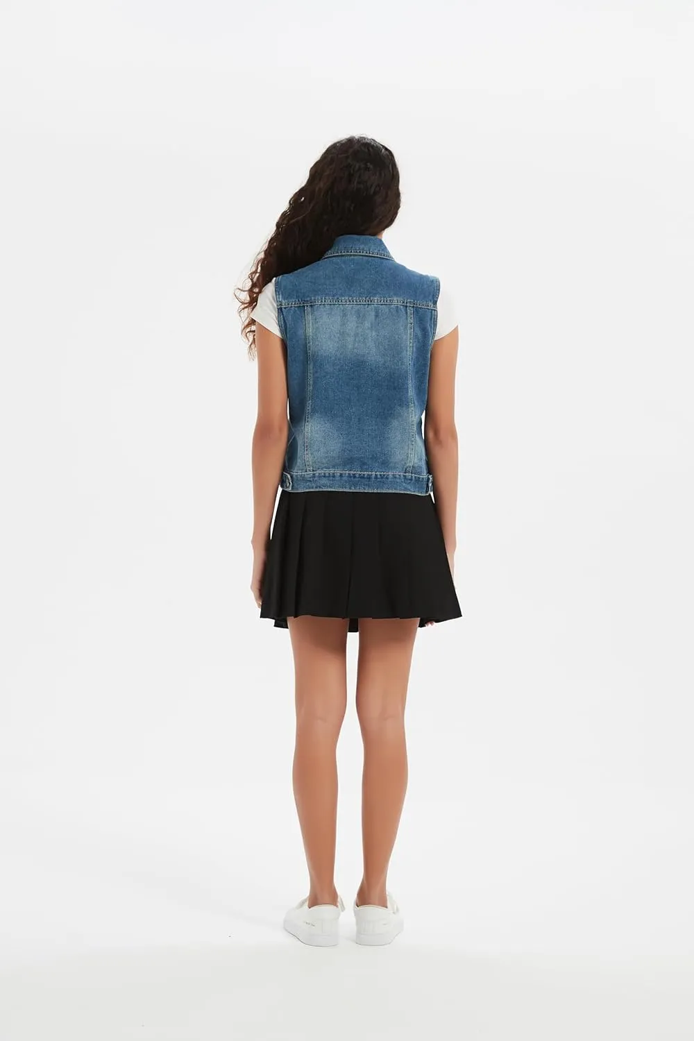 Fitted Denim Vest Cropped Sexy Cute Halter Jean Vest Top For Women lightweight With Pockets