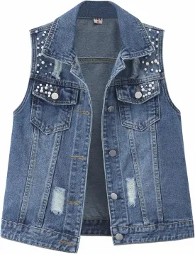 Fitted Denim Vest Cropped Sexy Cute Halter Jean Vest Top For Women lightweight With Pockets