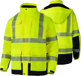FONIRRA Hi Vis Safety Jackets for Men Waterproof ANSI Class 3,Graphene Heated Reflective Bomber Work Jacket with Fleece Liner