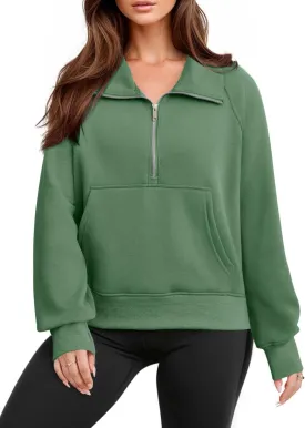 Glamaker Womens Sweatshirts Half Zip Pullover Fleece Cropped Comfort Fall Loose Outfits Fashion Long Sleeve Thumb Hole