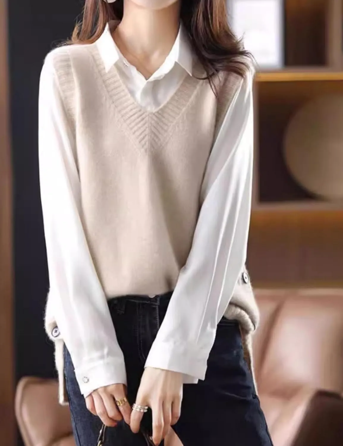 HangNiFang Womens Sweater Vest Sleeveless V Neck Trendy Side Button Down Knit Vest Outfits
