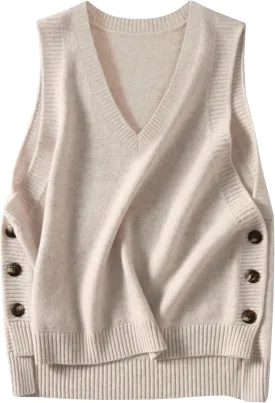 HangNiFang Womens Sweater Vest Sleeveless V Neck Trendy Side Button Down Knit Vest Outfits