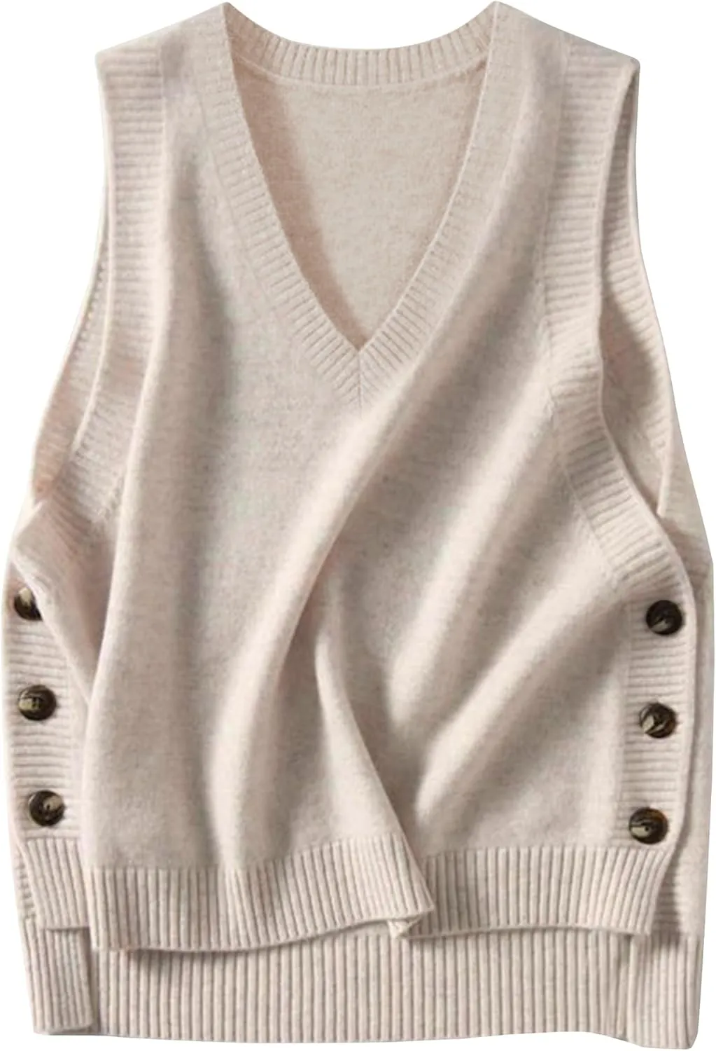 HangNiFang Womens Sweater Vest Sleeveless V Neck Trendy Side Button Down Knit Vest Outfits