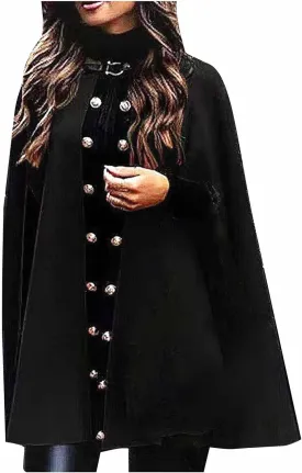 HGps8w Women's Elegant Cloak Wool-Blend Cape Coat Winter Trench Coat Open Front Poncho Batwing Poncho Cardigans