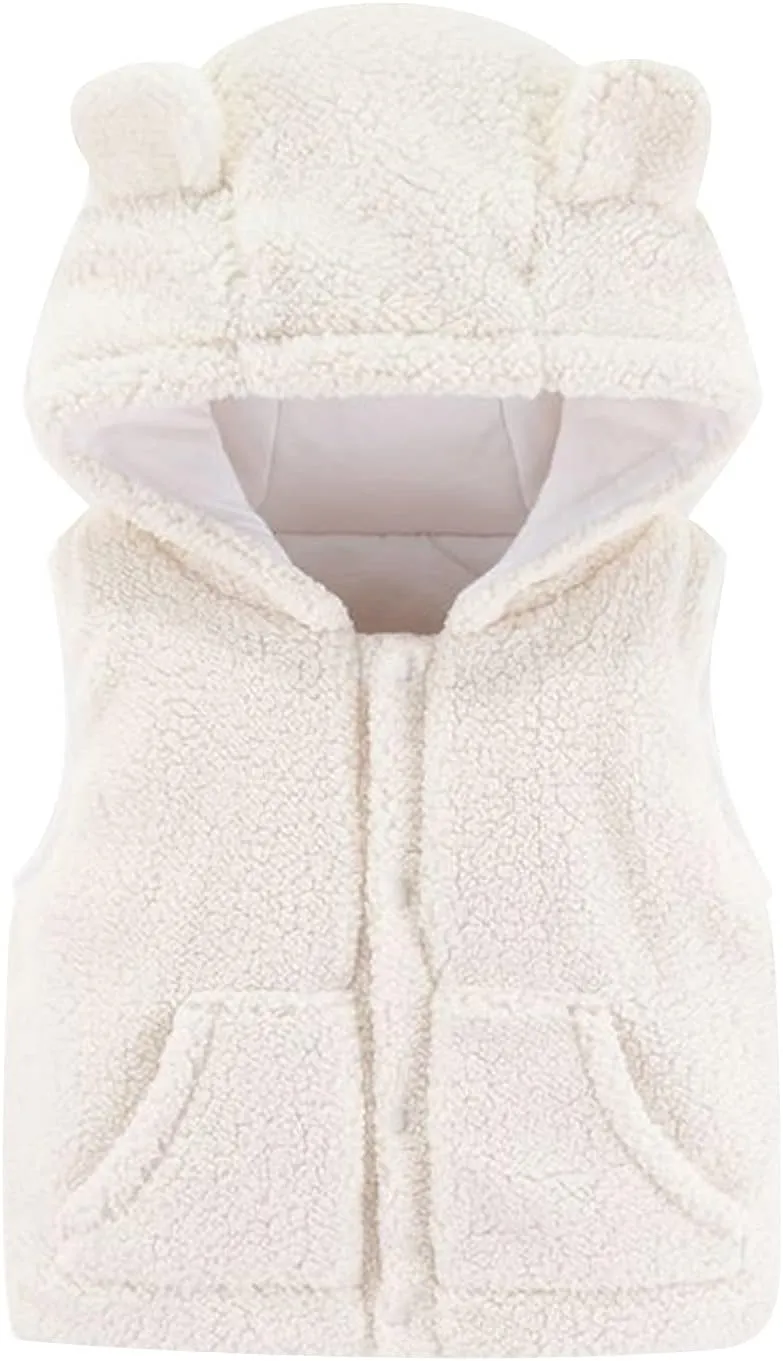 Infant Boys Fuzzy Winter Vest Warmth Hoodie Fleece Jacket Baby Comfy Outerwear with Pockets for Kids