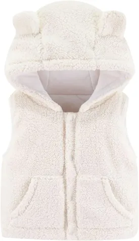 Infant Boys Fuzzy Winter Vest Warmth Hoodie Fleece Jacket Baby Comfy Outerwear with Pockets for Kids