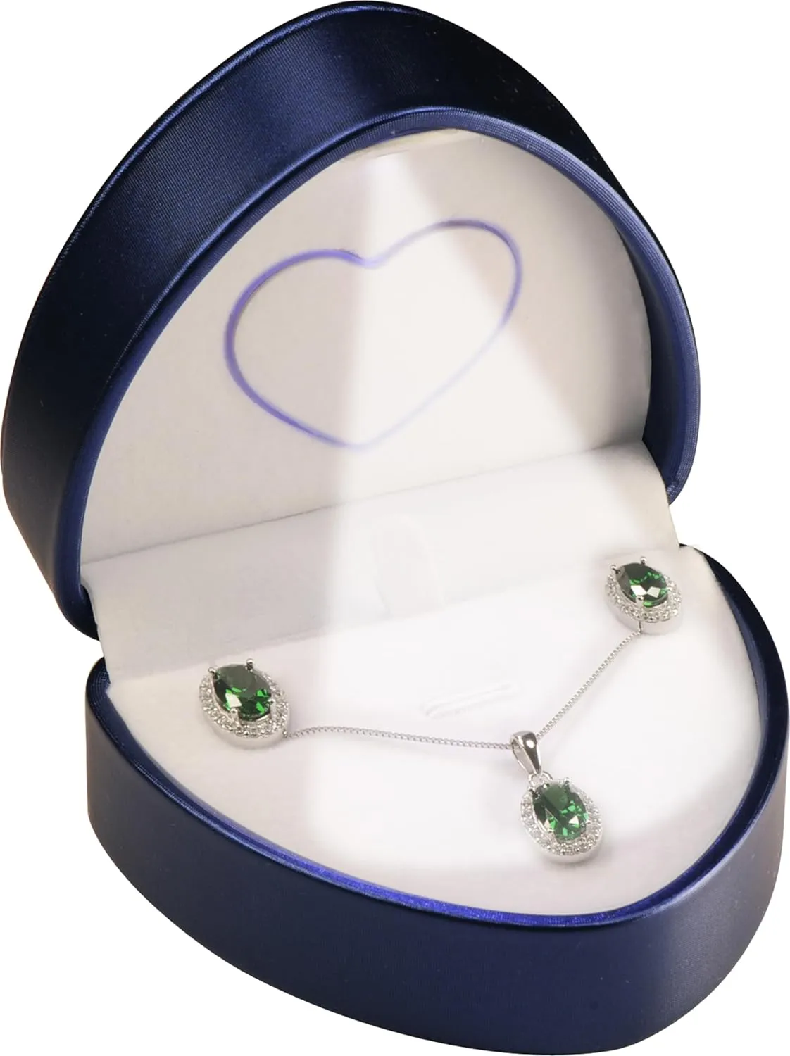 LED Necklace Earrings Box for Engagement, WeddingUnique Designed Heart to Heart Idea PU Leather Heart Shaped Necklace Pendant Earring Jewelry Gift Holder Box with Light for Men for Women (Blue)