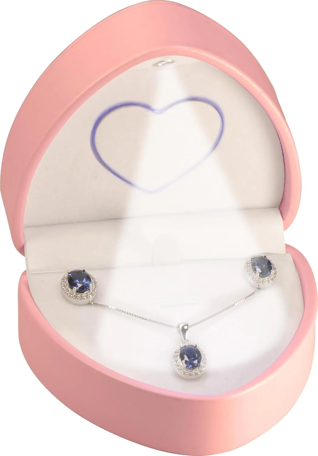 LED Necklace Earrings Box for Engagement, WeddingUnique Designed Heart to Heart Idea PU Leather Heart Shaped Necklace Pendant Earring Jewelry Gift Holder Box with Light for Men for Women (Pink)