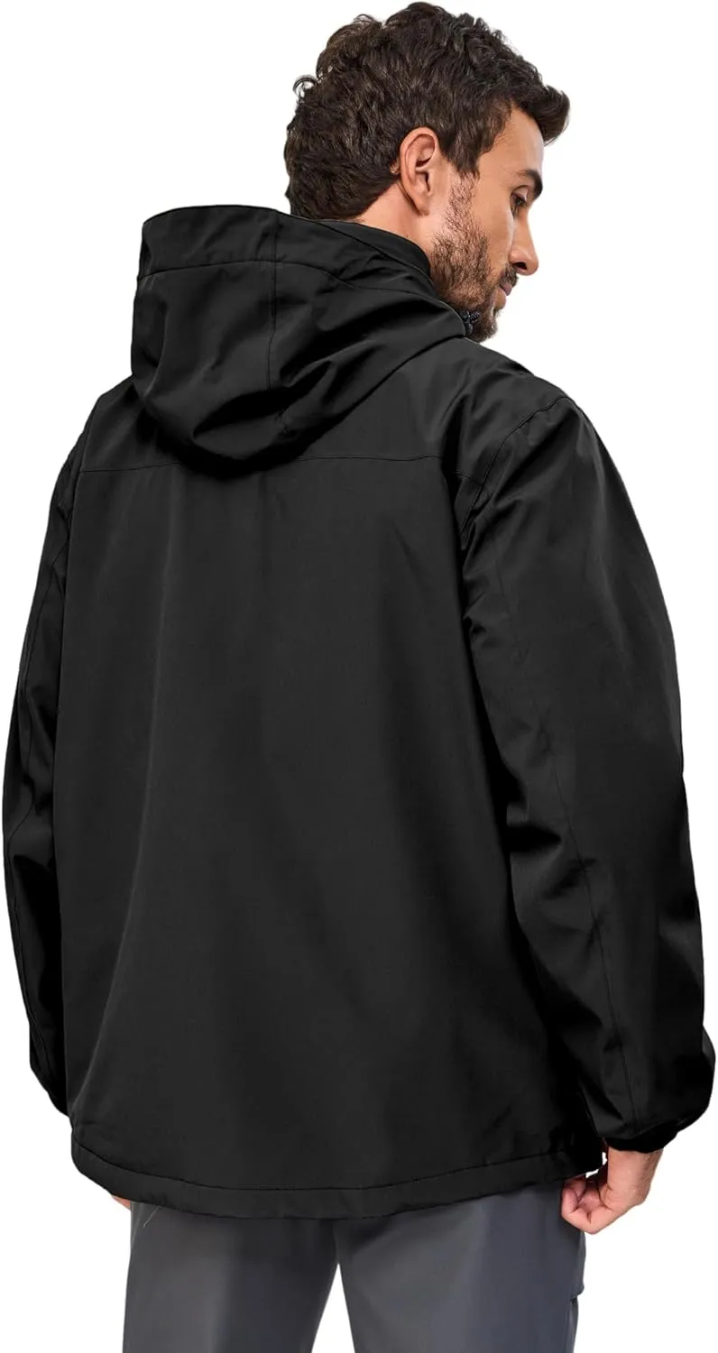 Little Donkey Andy Men's Lightweight Jacket Fleece Lined Detachable Hooded Waterproof Jackets Winter Hiking Windbreaker