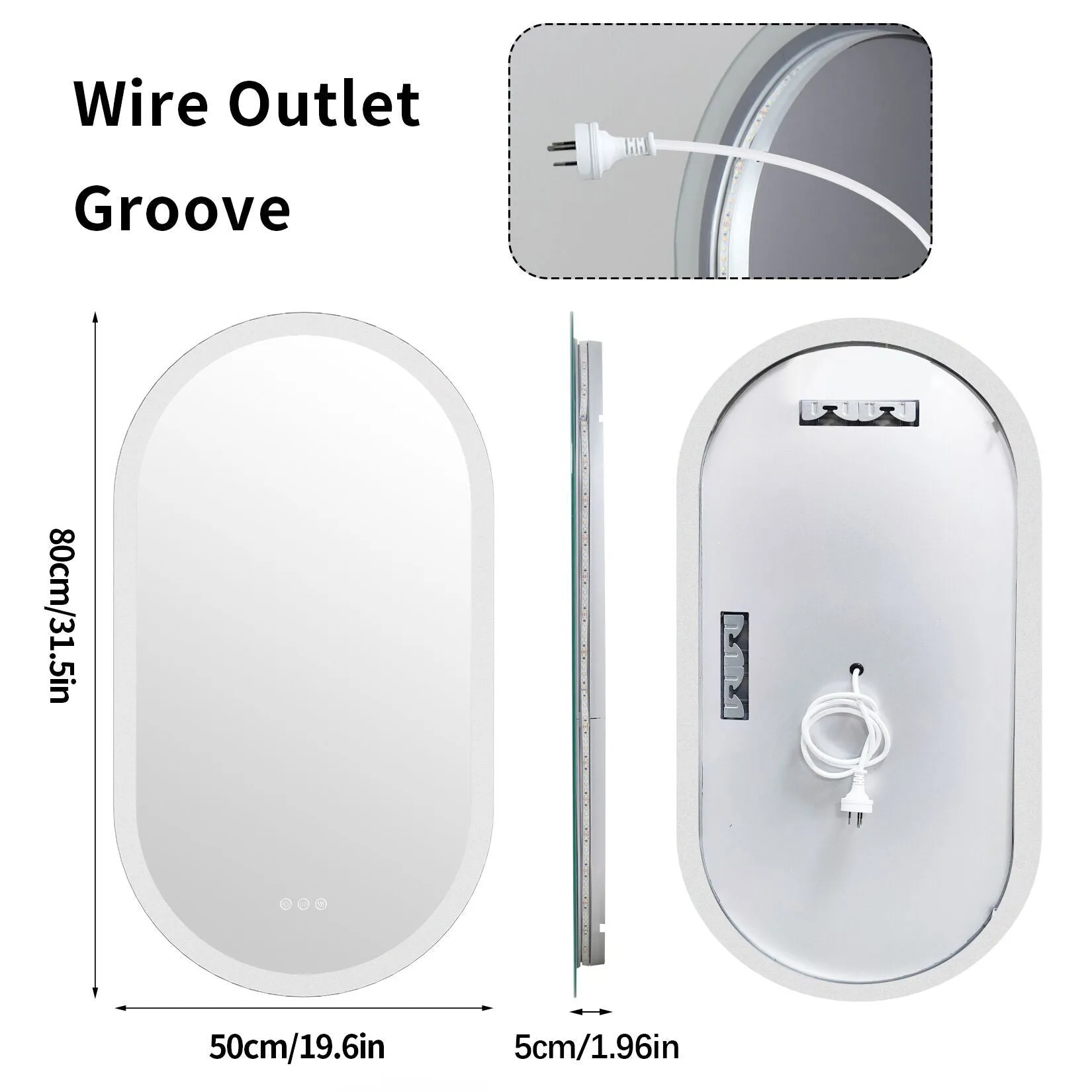 LUVODI Oval LED Bathroom Mirror Defogging 3 Colors Vertical or Horizontal