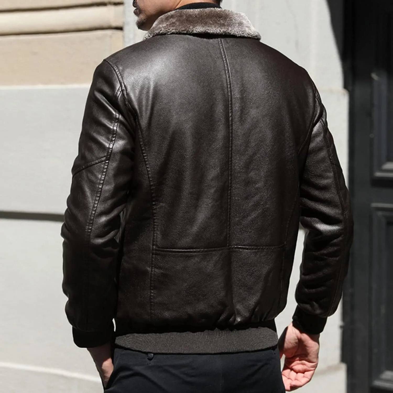 Maiyifu-GJ Men's Pu Sherpa Fleece Lined Jacket Faux Leather Winter Lapel Slim Fit Jacket Vintage Motorcycle Windbreaker Coats