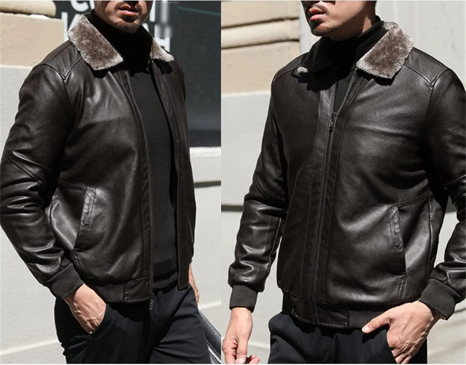 Maiyifu-GJ Men's Pu Sherpa Fleece Lined Jacket Faux Leather Winter Lapel Slim Fit Jacket Vintage Motorcycle Windbreaker Coats