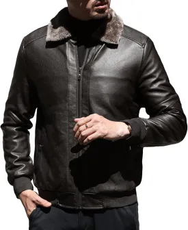 Maiyifu-GJ Men's Pu Sherpa Fleece Lined Jacket Faux Leather Winter Lapel Slim Fit Jacket Vintage Motorcycle Windbreaker Coats