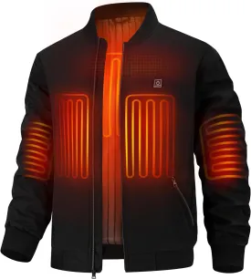 Mens Heated Jacket with 12V Battery, Windproof Bomber Jackets Winter Warm Casual Heating Coat with 5 Heating Areas