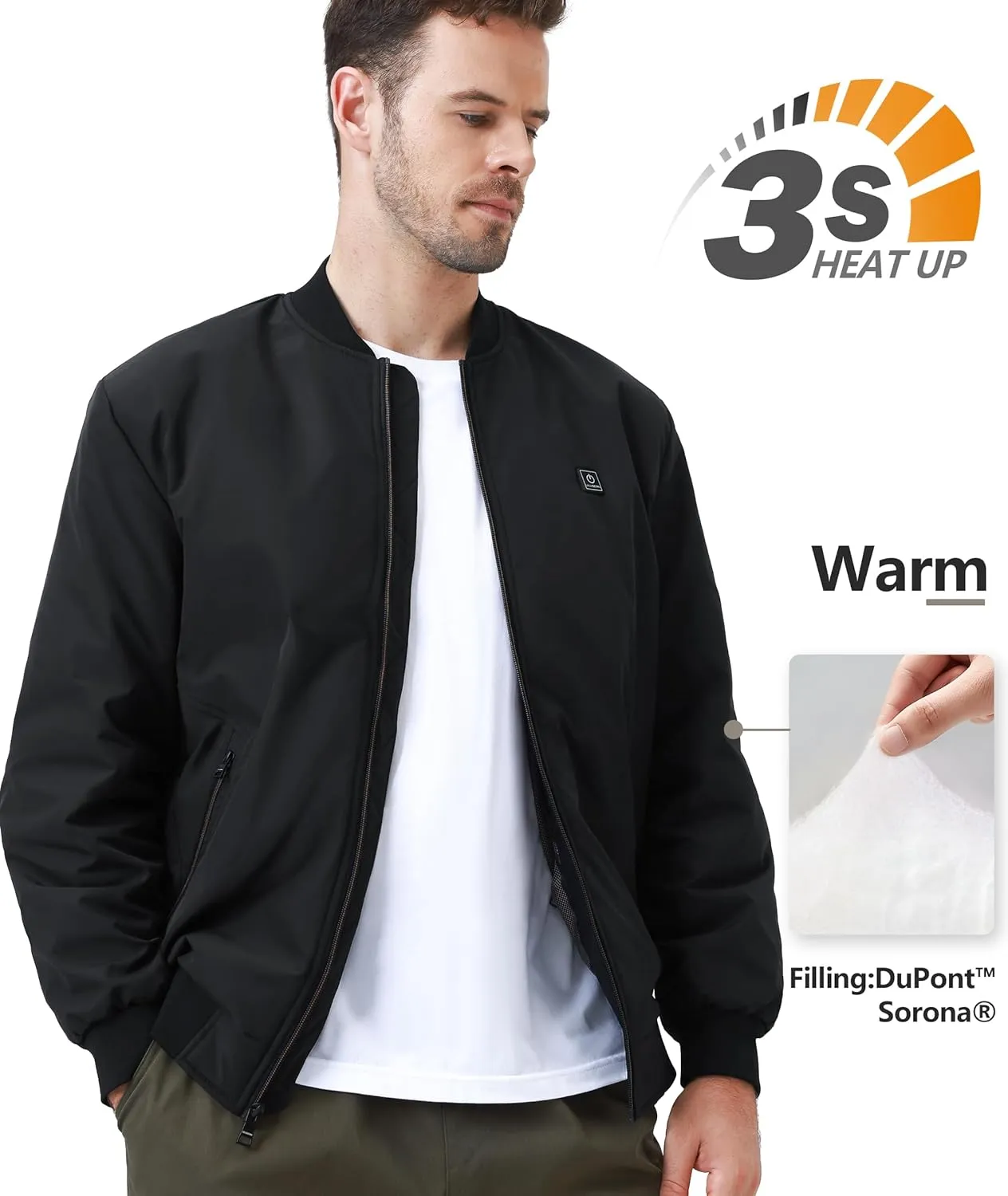 Mens Heated Jacket with 12V Battery, Windproof Bomber Jackets Winter Warm Casual Heating Coat with 5 Heating Areas