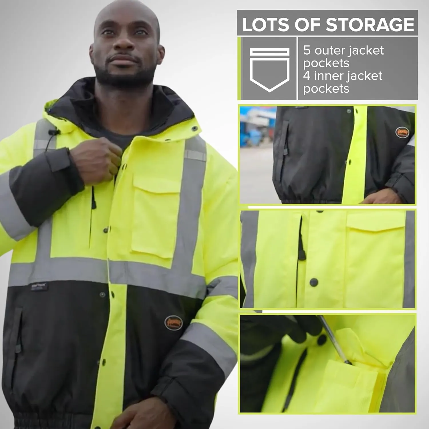 Pioneer Hi Vis 5-in-1 Waterproof Safety Jacket for Men - Convertible to Vest & Black Fleece - Rated to -8F - ANSI Class 3