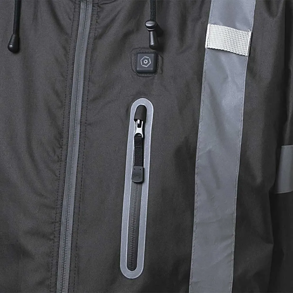 Pioneer Hi Vis Waterproof Heated Safety Bomber Jacket - Class 1 Winter Rain Gear for Men - Reflective Tape - Detachable Hood