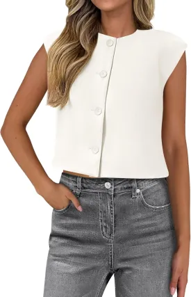 PRETTYGARDEN Women's Summer Suit Vest 2025 Dressy Casual Crop Tops Business Work Office Clothes Trendy Blazer Waistcoat