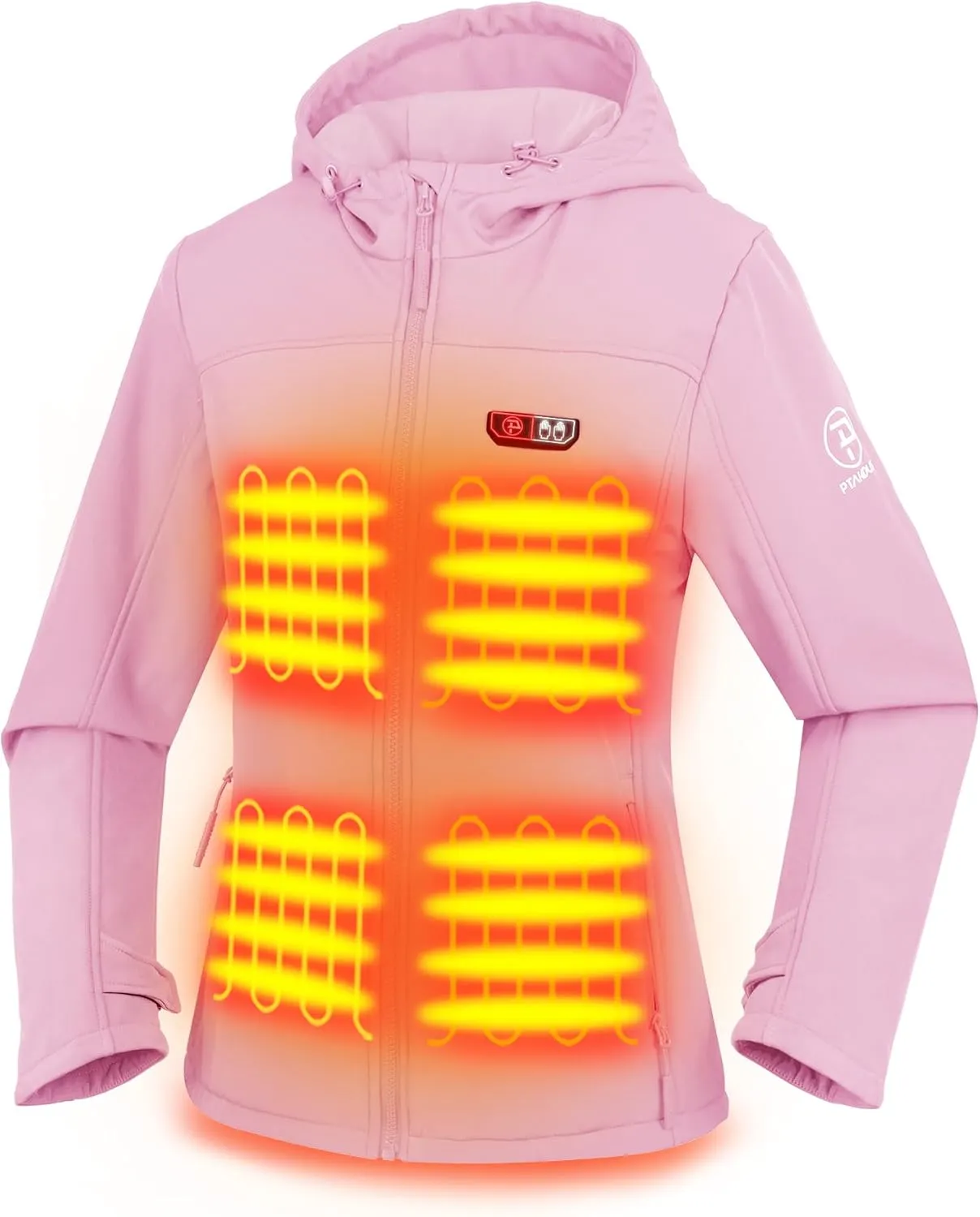 PTAHDUS Women's Heated Jackets 5 Heat Zones Battery Pack Included, with Hand Warmer Pocket