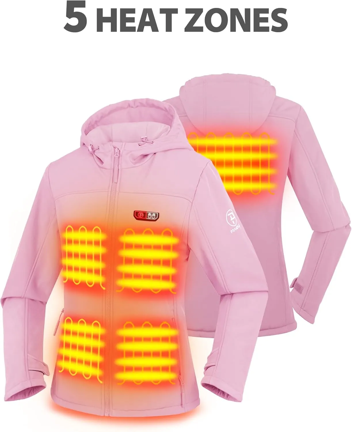 PTAHDUS Women's Heated Jackets 5 Heat Zones Battery Pack Included, with Hand Warmer Pocket