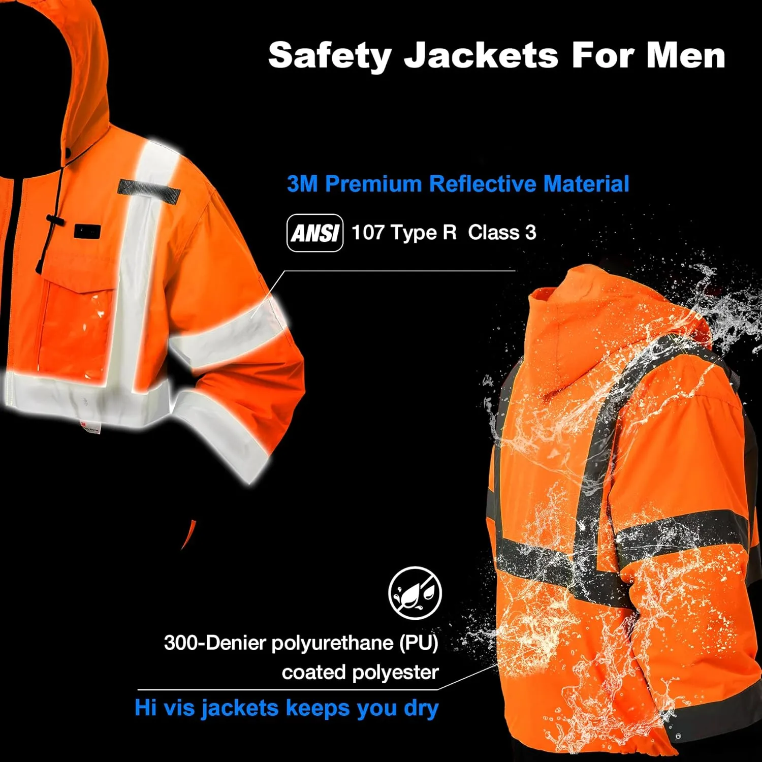 Safety Heated Jacket, 3M Reflective, Waterproof Hi-Vis Work Jacket
