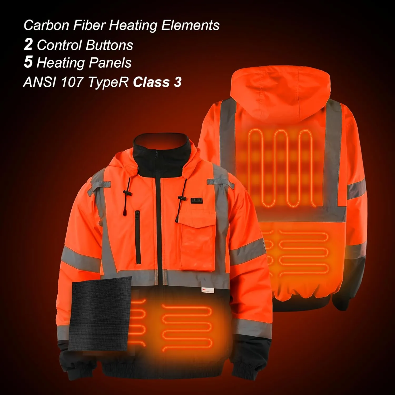 Safety Heated Jacket, 3M Reflective, Waterproof Hi-Vis Work Jacket