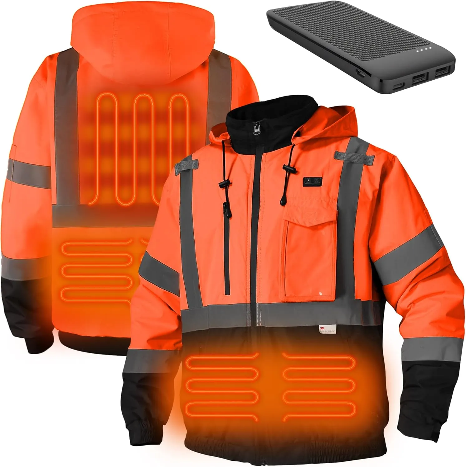 Safety Heated Jacket, 3M Reflective, Waterproof Hi-Vis Work Jacket