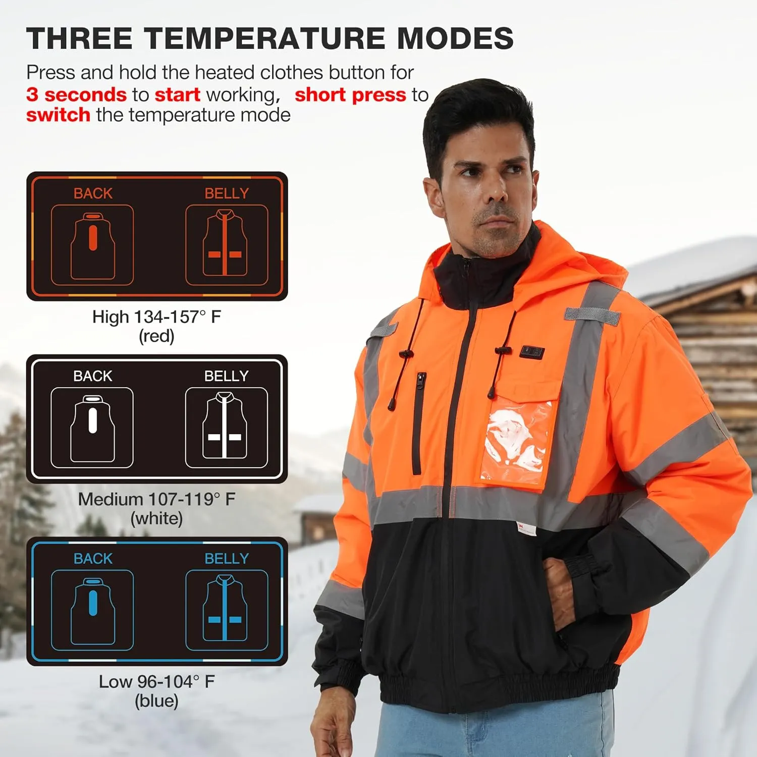 Safety Heated Jacket, 3M Reflective, Waterproof Hi-Vis Work Jacket