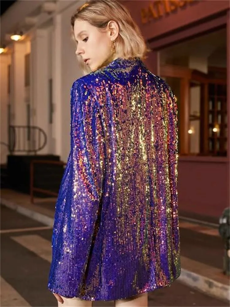 Sequins Womens Blazer Womens Jacket Evening Party Christmas Sparkly Cardigan Coat