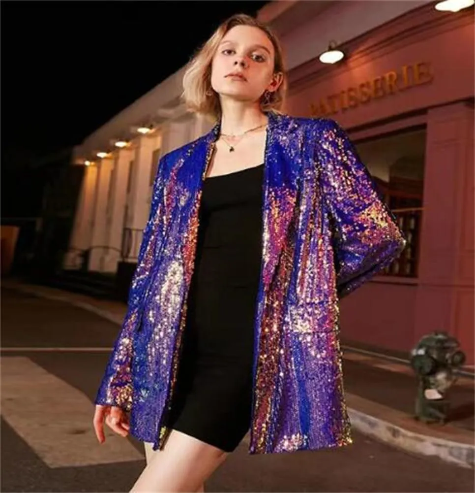 Sequins Womens Blazer Womens Jacket Evening Party Christmas Sparkly Cardigan Coat