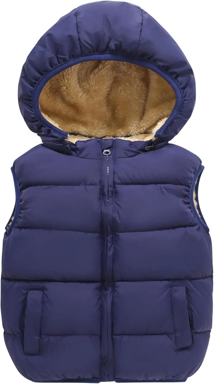 Toddler Puffer Vest Boys Girls Fleece Vest Puffy Toddler Boy Sleeveless Jacket Coat with Removable Hood