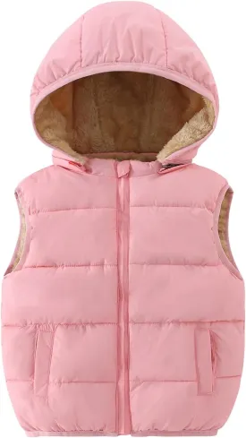 Toddler Puffer Vest Boys Girls Fleece Vest Puffy Toddler Boy Sleeveless Jacket Coat with Removable Hood