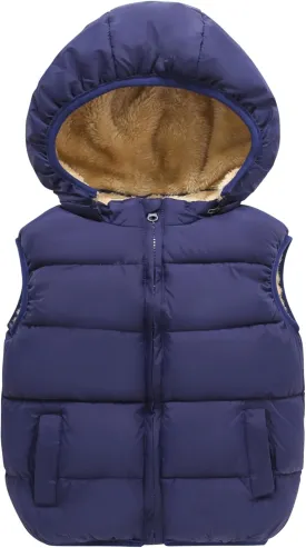 Toddler Puffer Vest Boys Girls Fleece Vest Puffy Toddler Boy Sleeveless Jacket Coat with Removable Hood