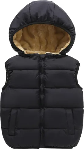 Toddler Puffer Vest Boys Girls Fleece Vest Puffy Toddler Boy Sleeveless Jacket Coat with Removable Hood