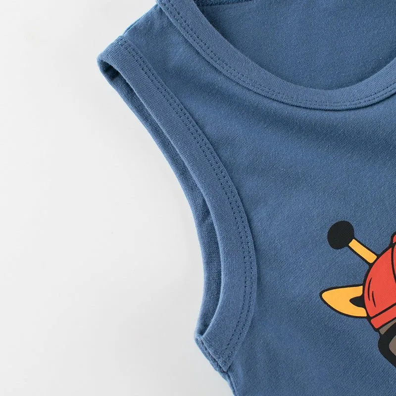 Toddler/Kid Boy's Sleeveless Blue Giraffe Print Vest