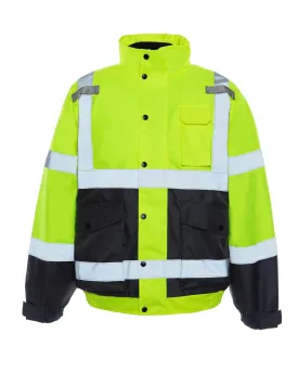 Utility Pro UHV563 High-Vis Bomber Jacket with Removable Fleece Liner and Waterproof Dupont Teflon, Lime, X-Large