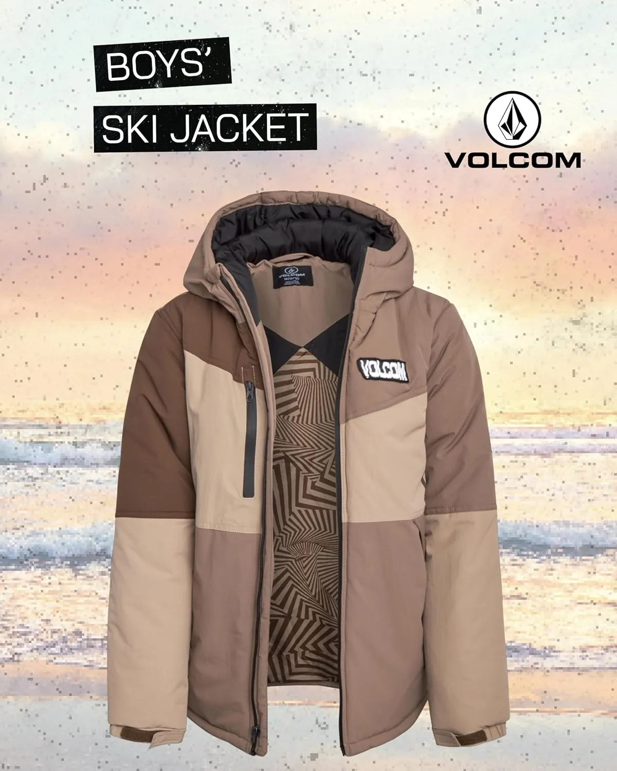 Volcom Boys' Ski Jacket - Full Zip Up Hooded Parka - Color-Blocked Heated Jacket for Boys (8-20)