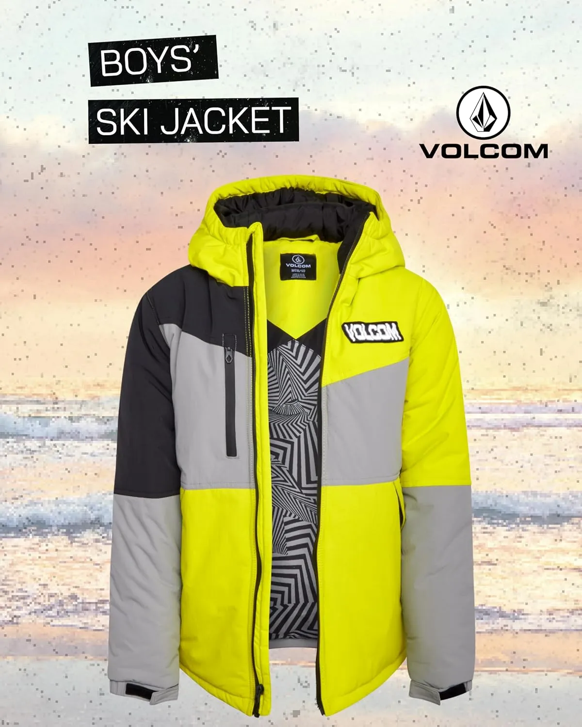 Volcom Boys' Ski Jacket - Full Zip Up Hooded Parka - Color-Blocked Heated Jacket for Boys (8-20)
